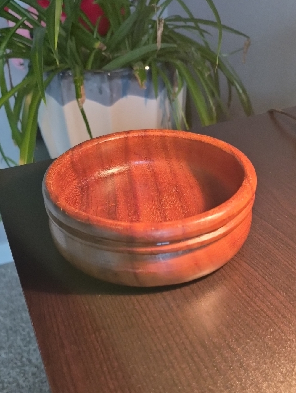 Wooden Trinket bowl approximately 5.75 in wide